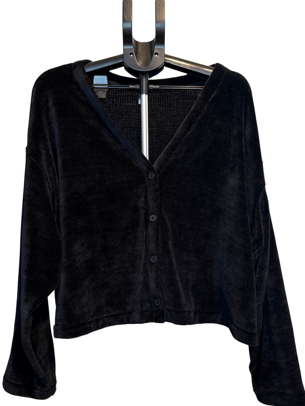 Plus Size Chenille Crop V-Neck Button-Front Women's Cardigan Sweater